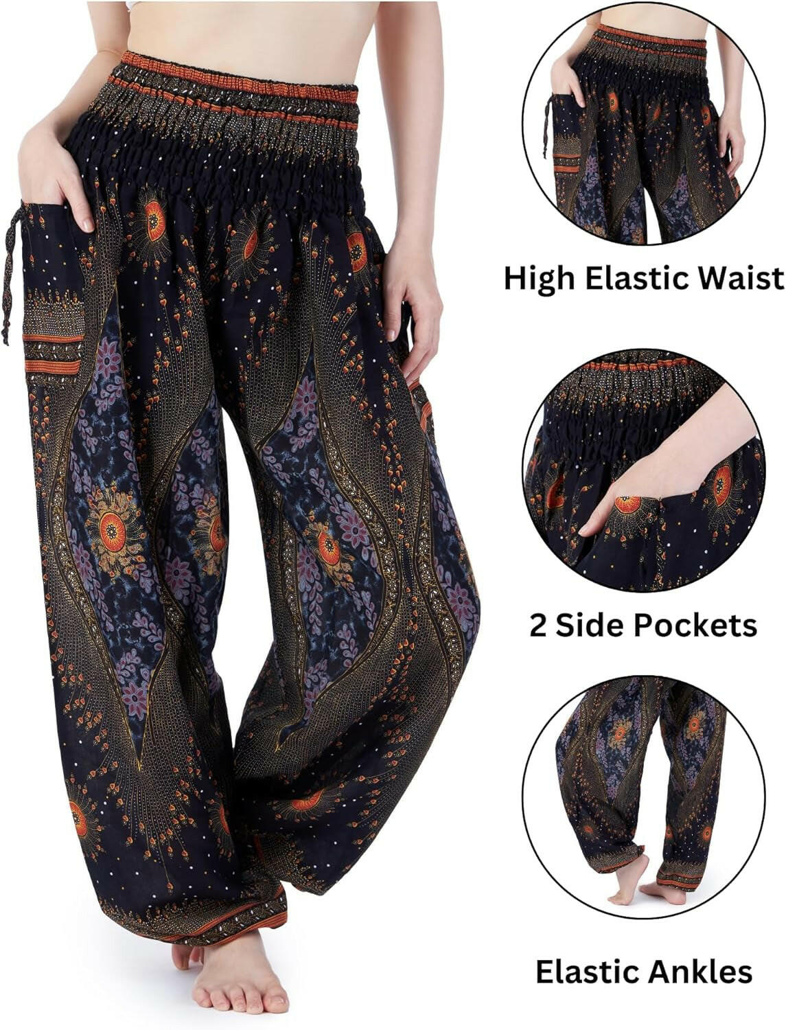 Women'S Smocked Waist Boho Flowy Yoga Harem Pants Hippie Clothes.