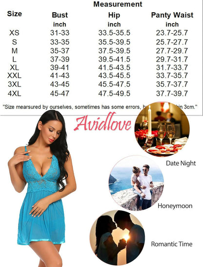 Women Lingerie Lace Babydoll Strap Chemise Halter Teddy V Neck Mesh Nightgown.