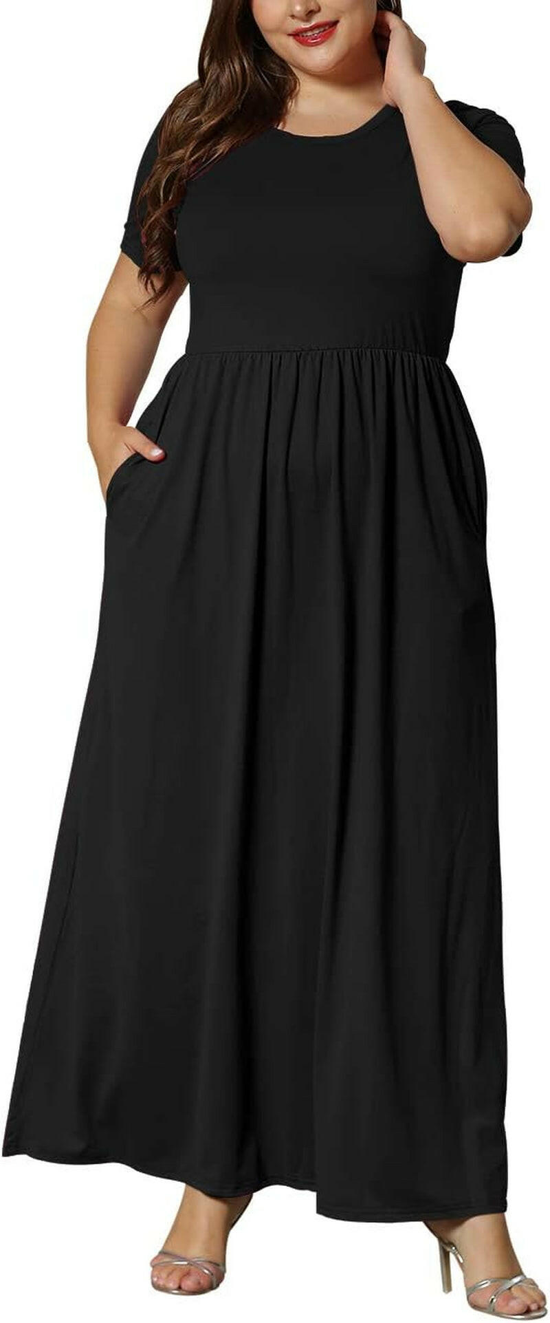 Women’S plus Size Maxi Dresses for Curvy Women Summer Casual Short Sleeve Long Dress with Pockets.