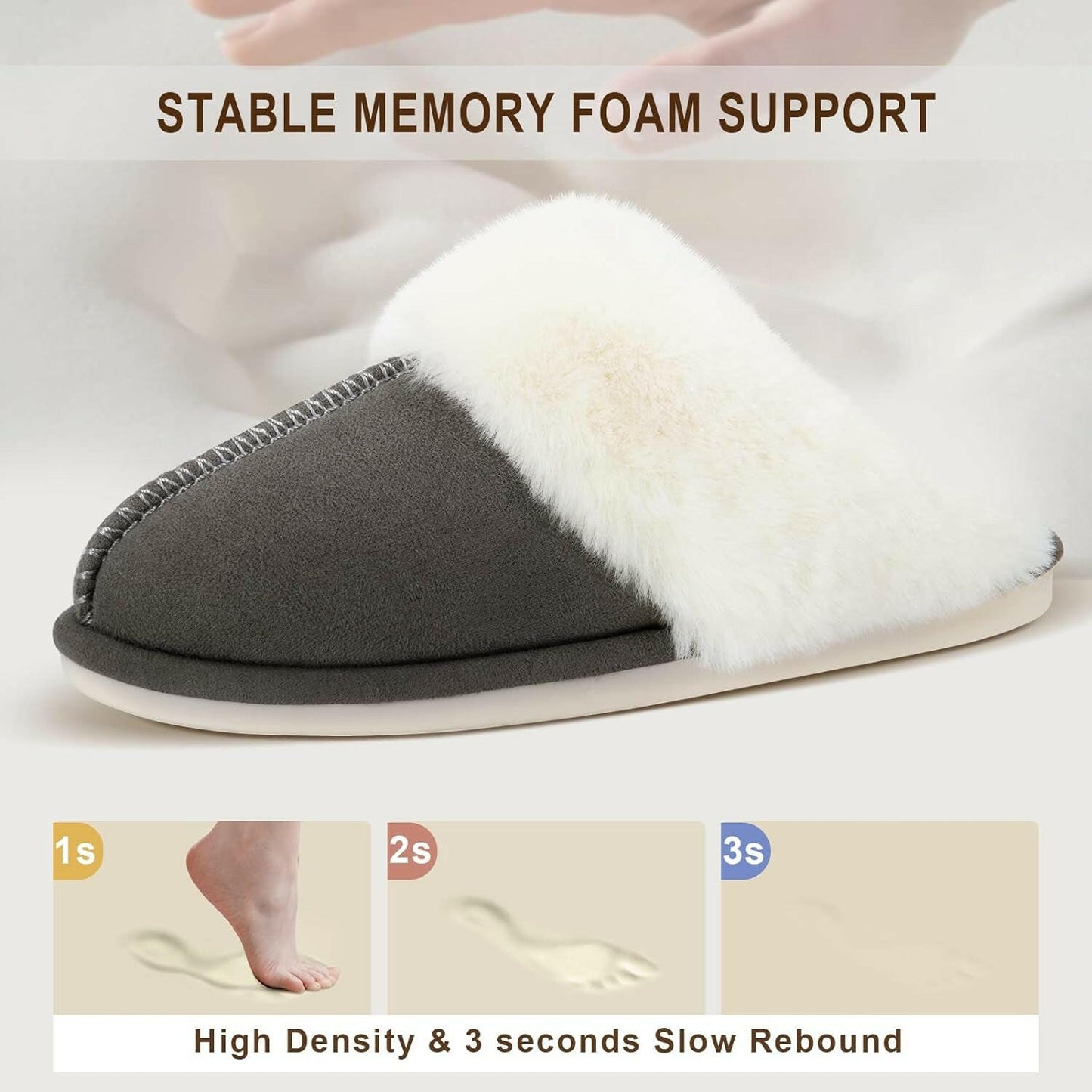 Women Slippers with Memory Foam, Fuzzy Warm Bedroom House Shoes, Fluffy Winter Indoor Outdoor Anti-Skid Sole.