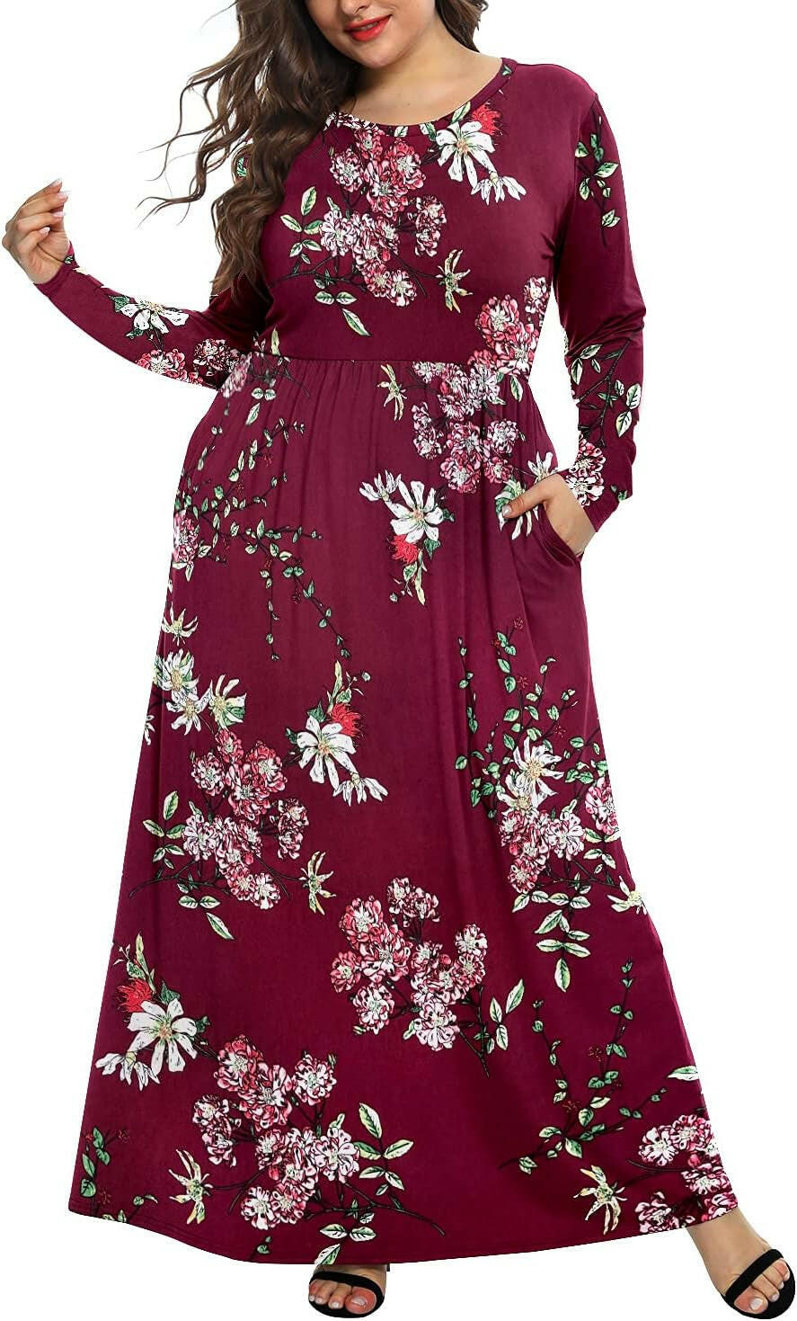 Women'S plus Size Maxi Dresses for Curvy Women Long Sleeve Casual Dress.