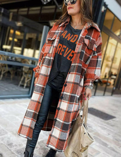 Women'S Flannel Plaid Shacket Fall Oversized Long Button down Shirt Jacket Shackets.