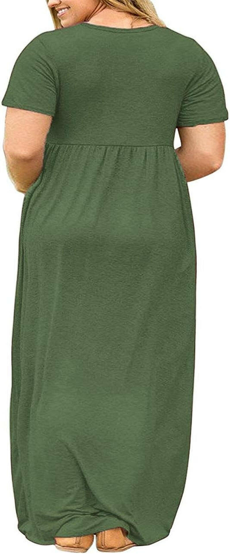 Women’S plus Size Maxi Dresses for Curvy Women Summer Casual Short Sleeve Long Dress with Pockets.