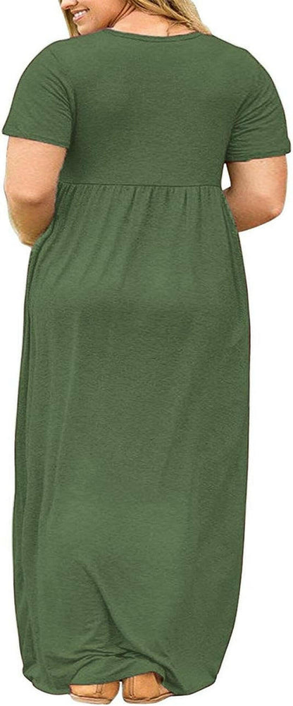 Women’S plus Size Maxi Dresses for Curvy Women Summer Casual Short Sleeve Long Dress with Pockets.