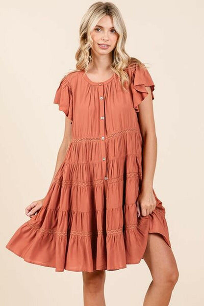 Mittoshop Lace Detail Ruffled Button down Tiered Dress.