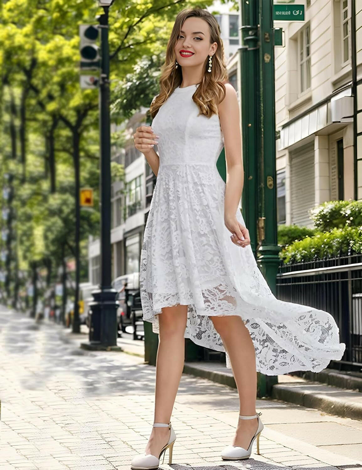 Women Halter Lace Wedding Guest Dress Hi-Lo Cocktail Party Bridesmaid Formal Dresses.