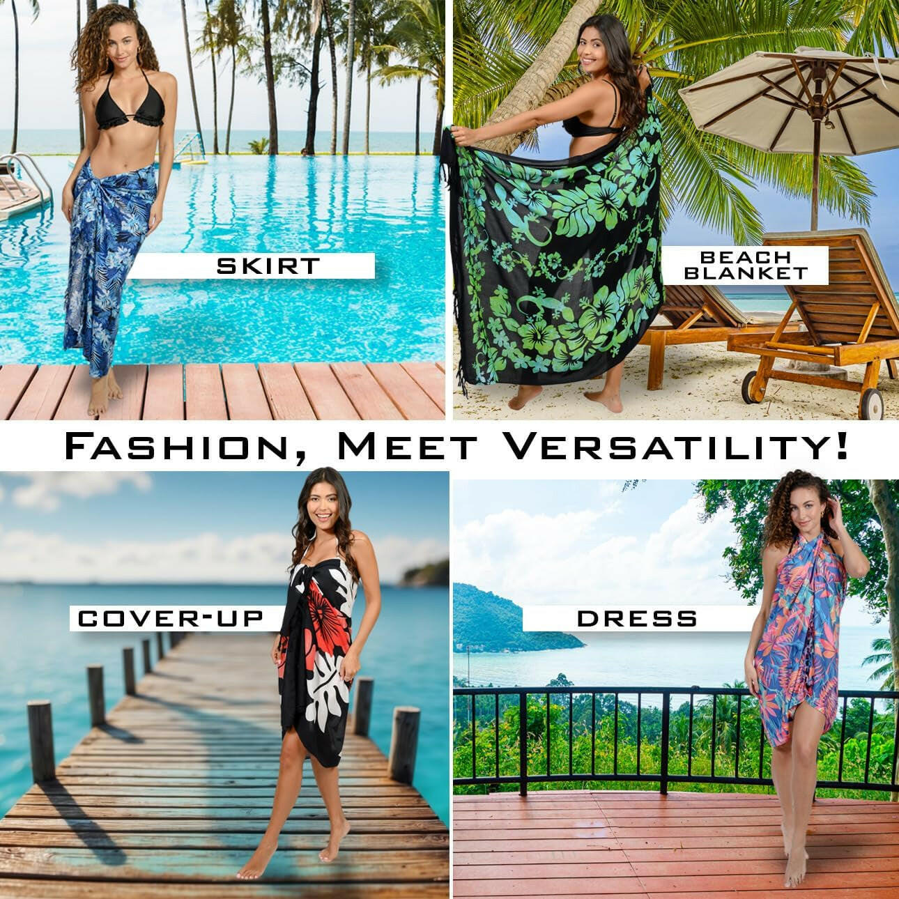 Sarong Bathing Suit Cover up for Women – Long Pareo Beach Wraps, Swimsuit Coverup Skirt, Stylish Bikini Cover Up.