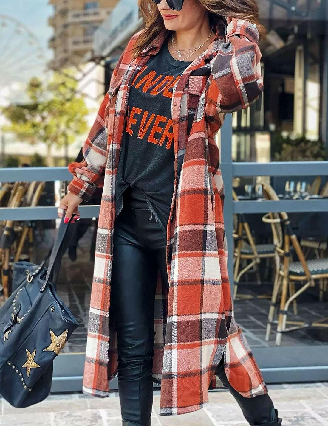 Women'S Flannel Plaid Shacket Fall Oversized Long Button down Shirt Jacket Shackets.