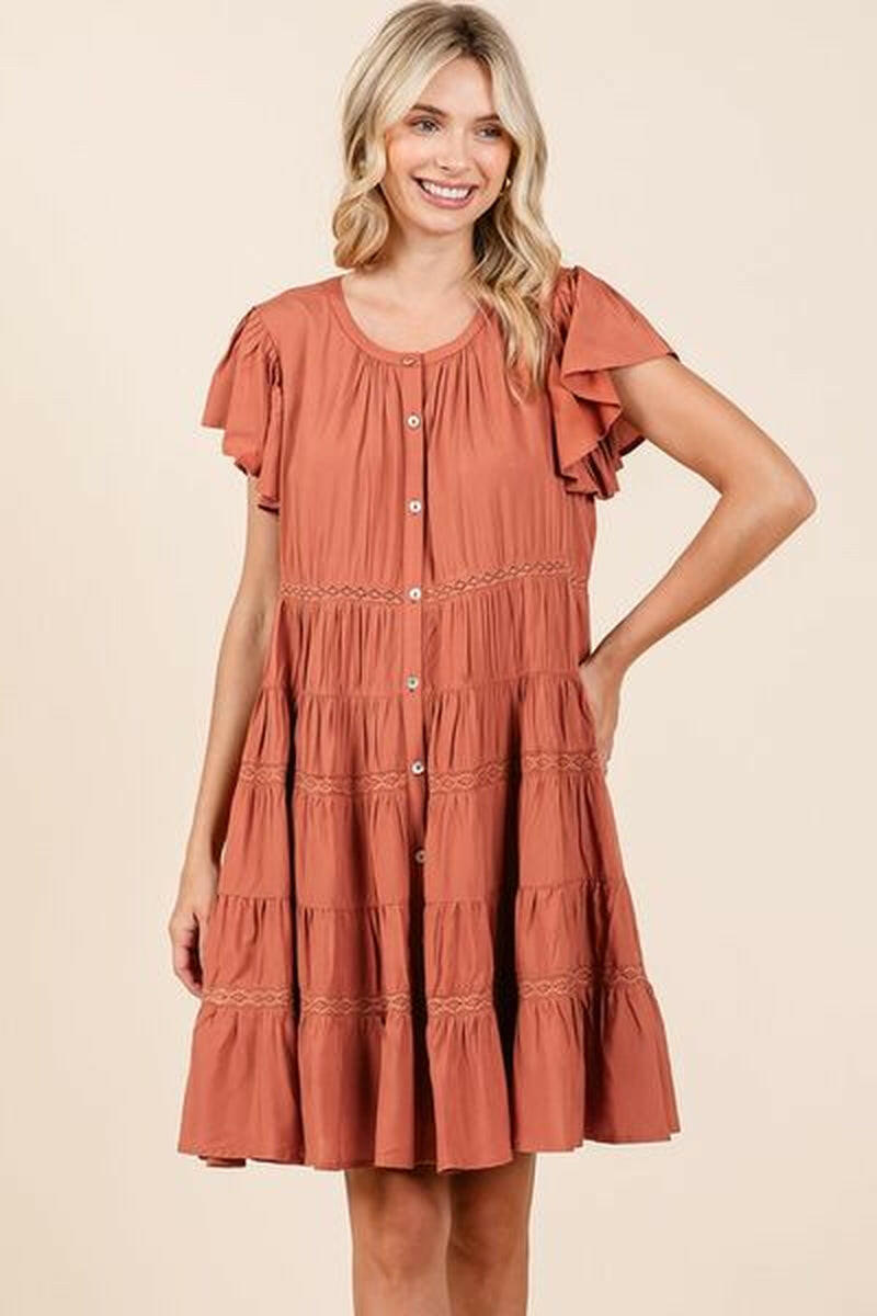 Mittoshop Lace Detail Ruffled Button down Tiered Dress.