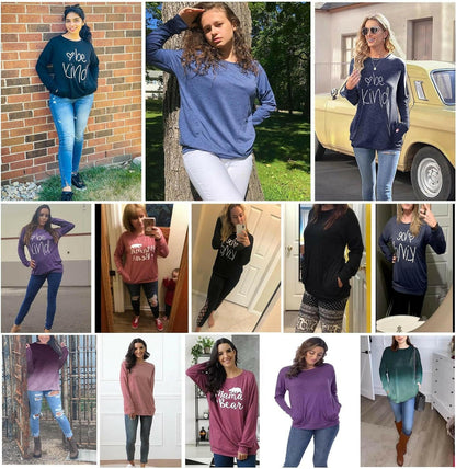 Womens Crewneck Sweatshirt Casual Loose Fitting Tops Long Sleeve T Shirt.