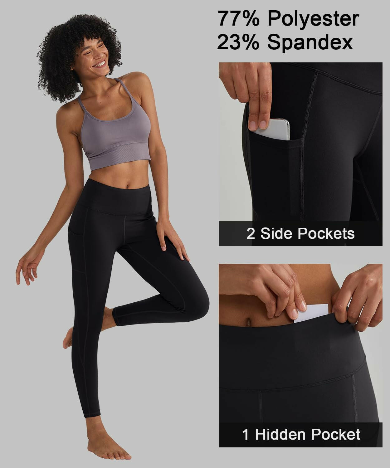 Anti-Nail Leggings for Women, Non-See-Through Yoga Pants with Phone Pockets, Tummy Control Full-Length/Capri Tights.