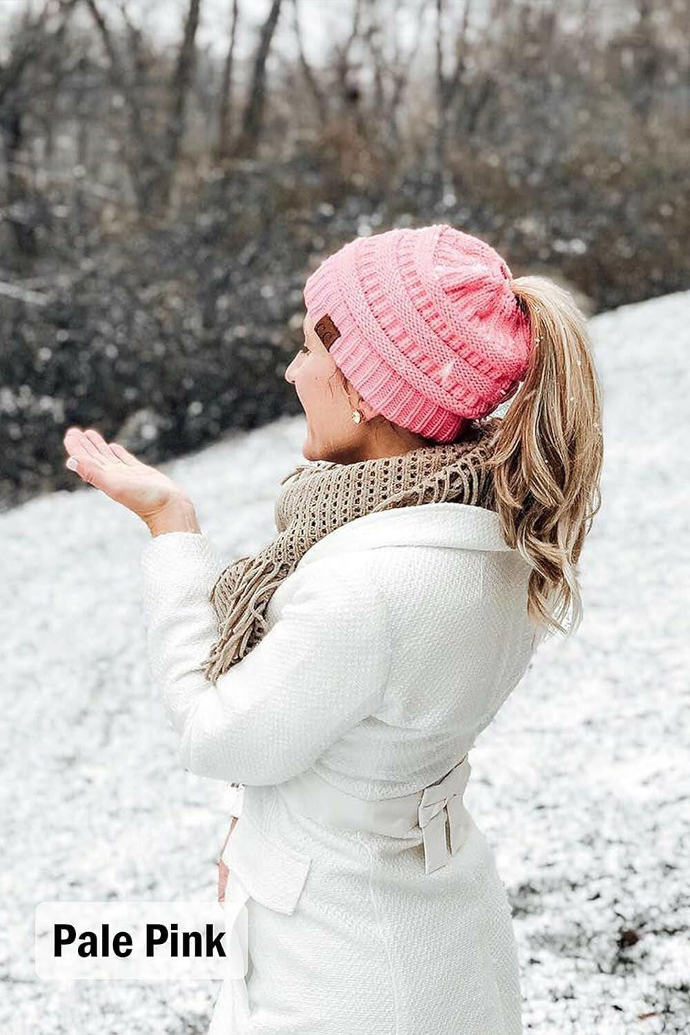 Women'S Ribbed Beanie for Ponytail and Messy Bun.